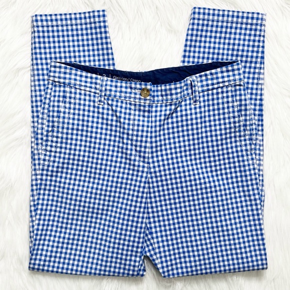 SOLD-Talbots Blue and White Gingham Check Print Girlfriend Chino Pants - Picture 2 of 10